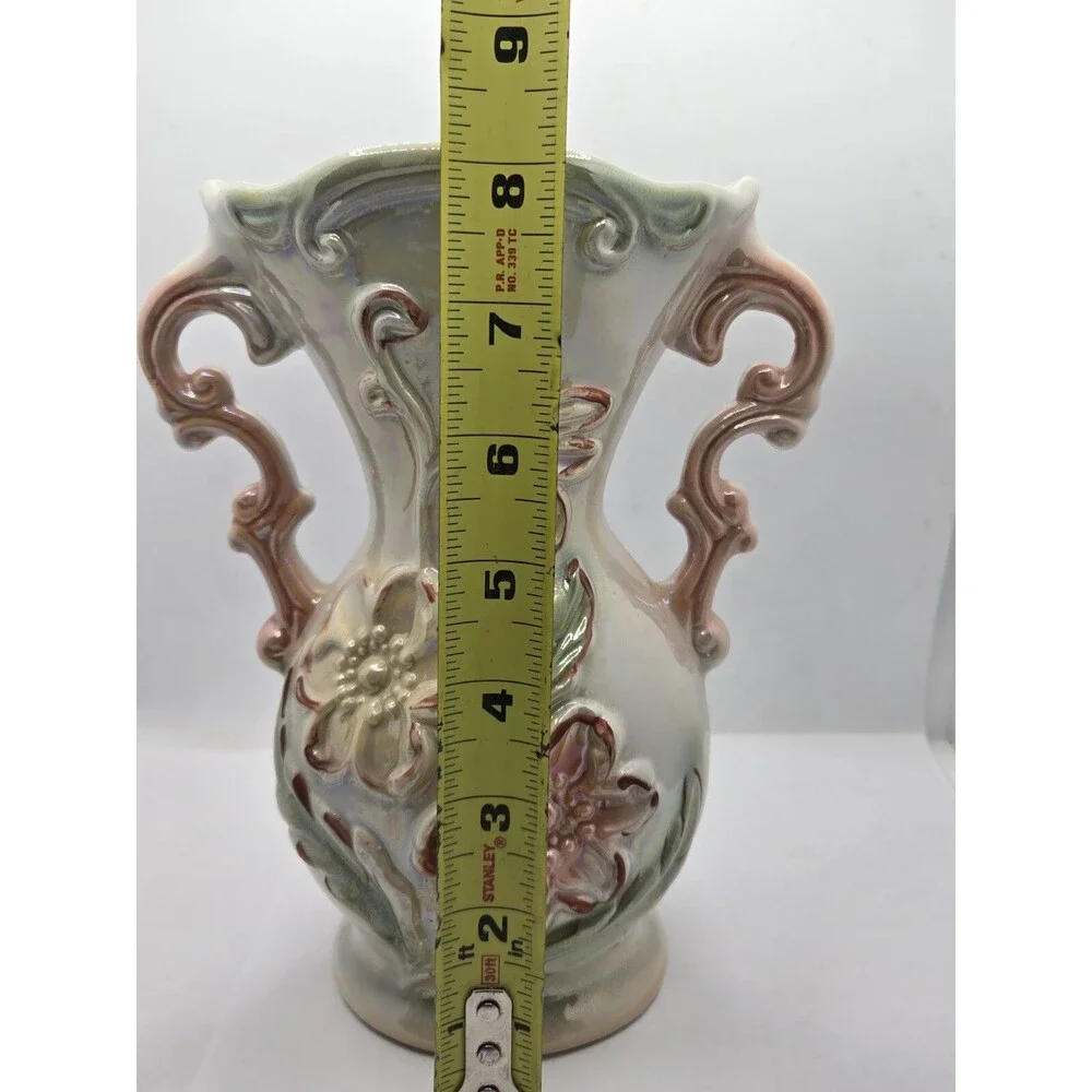 Lusterware Brazilian Vase Porcelain Double Handle Vintage French Country Cottage